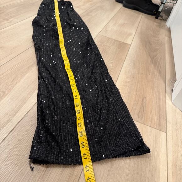 Black Sequin Wide Leg Party Pants Women’s L Sparkly Evening Holiday NYE Dancing - Picture 6 of 7